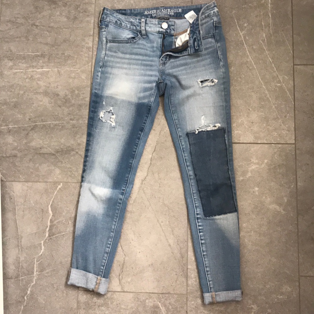 American Eagle 360 super stretch patch jeans